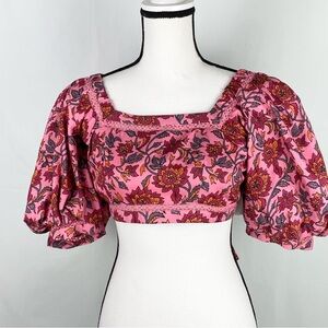 Neve & Noor London Floral Print Cropped Handmade Top Open Back Size XS  NWT